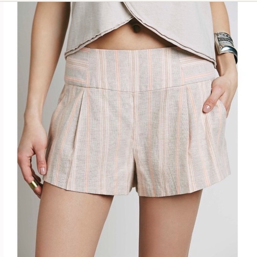 Free People Striped Pastel Pink Cream High-Waist Shorts